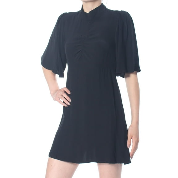 FREE PEOPLE $128 Womens New 1695 Black Ruched Mock Neck A-Line Dress 0 B+B