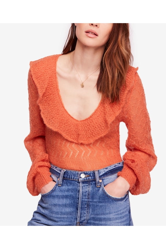 $168 Womens New 1077 Orange Macaroon Long Sleeve Sweater S B+B
