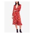 thumbnail image 1 of FREE PEOPLE $168 Womens New 1513 Red Floral Midi Wrap Dress Dress 0 B+B, 1 of 4