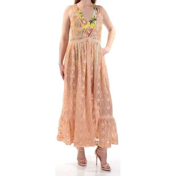 FREE PEOPLE $228 Womens New 1287 Orange Sequined Lace W/ Body Suit Dress M B+B