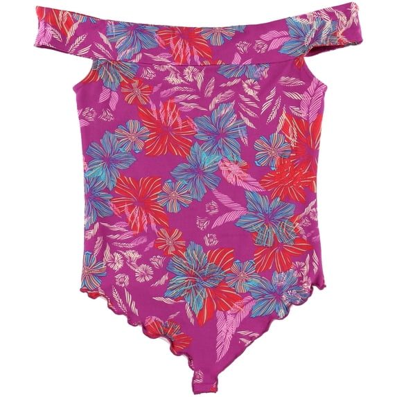 Free People Womens Printed Bodysuit Jumpsuit, Purple, Medium