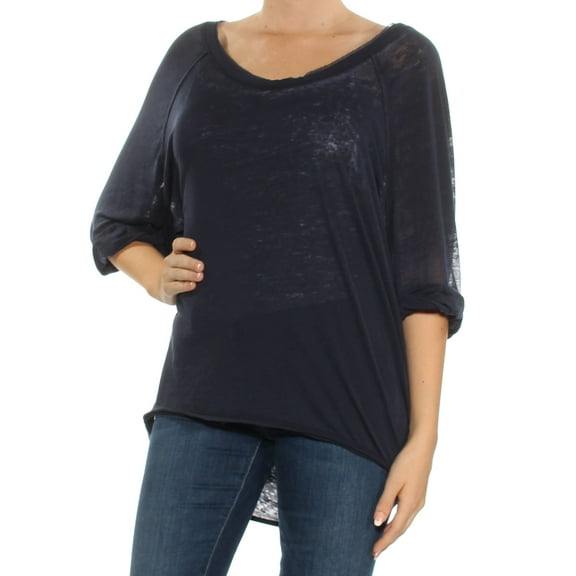 FREE PEOPLE $58 Womens New 1429 Navy Scoop Neck Short Sleeve Hi-Lo Top M B+B
