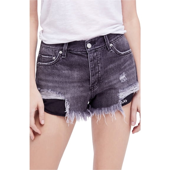 FREE PEOPLE Womens Black Frayed Distressed Pocketed Short Size: 28 Waist