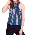 thumbnail image 1 of FREE PEOPLE $78 1377 Turquoise Glitter City Sleeveless Tie Neck Tank Top L B+B, 1 of 3