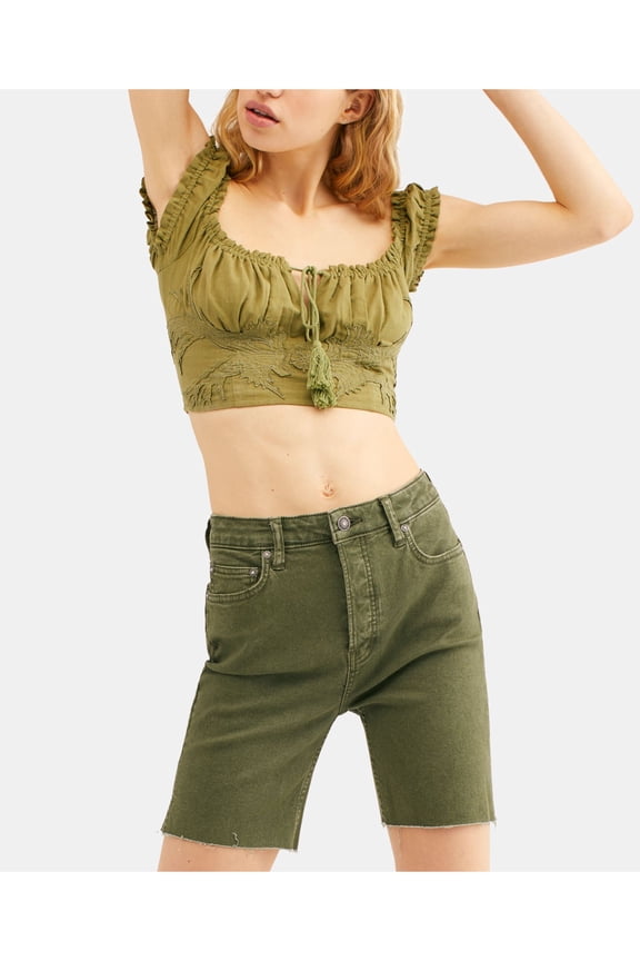 $78 Womens New 0123 Green Cut Off Casual Short 26 Waist B+B