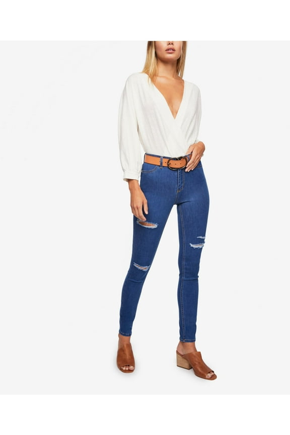 $78 Womens New 0310 Blue Distressed Casual Jeans 24 Waist B+B