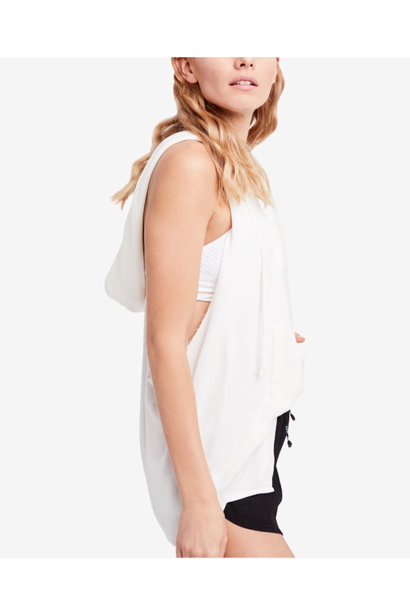 $78 Womens New 1011 White Tulum T Back Hoodie Sleeveless Top S B+B