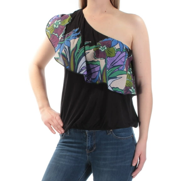 Free People Womens Annka One-Shoulder Floral Casual Top Black S