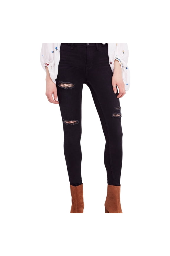 Womens Destroyed Skinny Fit Jeans, Black, 24
