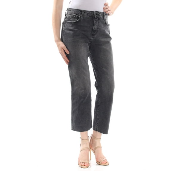 FREE PEOPLE $78 Womens New 1704 Black Distressed Hi-Rise Straight Leg Jeans 30