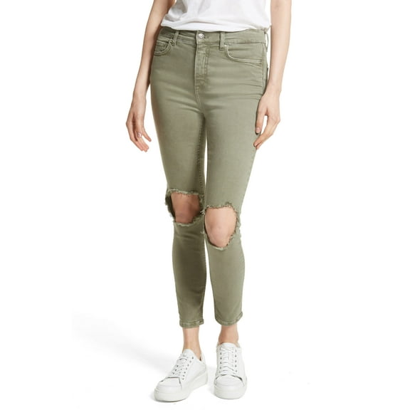 Free People Women's High Rise Busted Knee Skinny Jeans Green Size 29