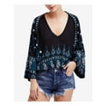 thumbnail image 1 of FREE PEOPLE $88 Womens New 1559 Black Medallion Printed Bell Sleeve Top XS B+B, 1 of 4