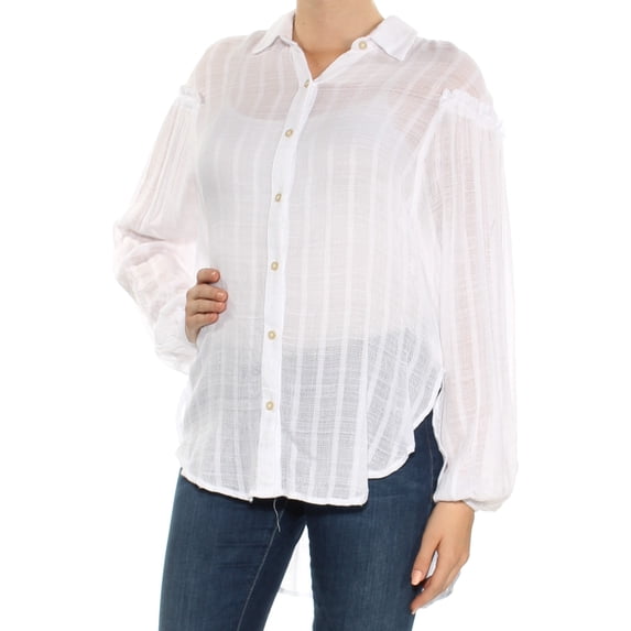 FREE PEOPLE $98 1304 White Long Sleeve Collared Blouse Top M B+B