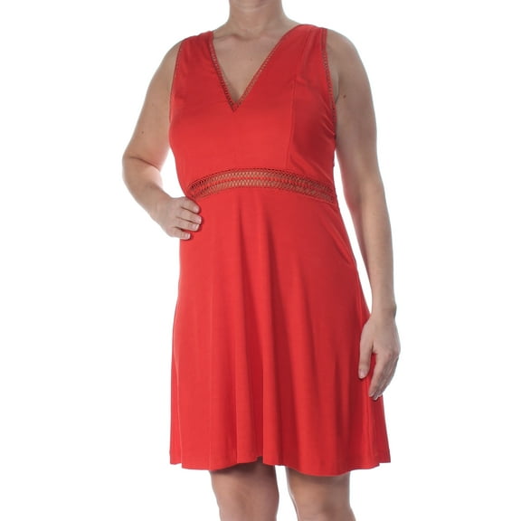 FREE PEOPLE Womens Red Lace Inserts Sleeveless V Neck Above The Knee Fit   Flare Dress  Size: 12