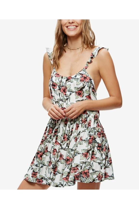 $98 Womens New 2039 White Floral Pleated Fit + Flare Dress L B+B