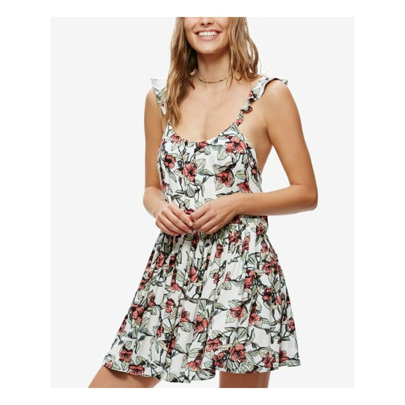 FREE PEOPLE $98 Womens New 2039 White Floral Pleated Fit + Flare Dress L B+B