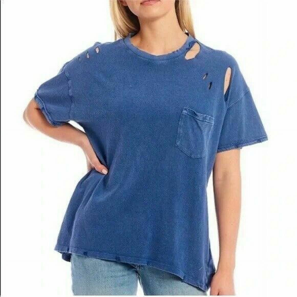 FREE PEOPLE Women Rubi Ripped Pocket T-Shirt Blue Size XL MSRP$58 -  Walmart.com