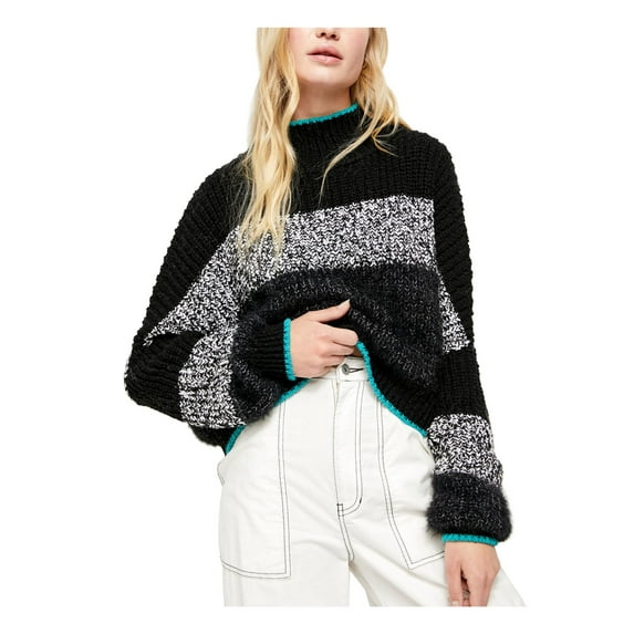 FREE PEOPLE Womens Black Color Block Long Sleeve Turtle Neck Sweater Size: M