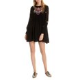 thumbnail image 1 of FREE PEOPLE Womens Black Embroidered Mohave Long Sleeve Jewel Neck Micro Mini Dress  Size: S, 1 of 2