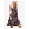 thumbnail image 1 of FREE PEOPLE Womens Brown Ruffled Ikat Halter Mini Fit + Flare Dress  Size: S, 1 of 5