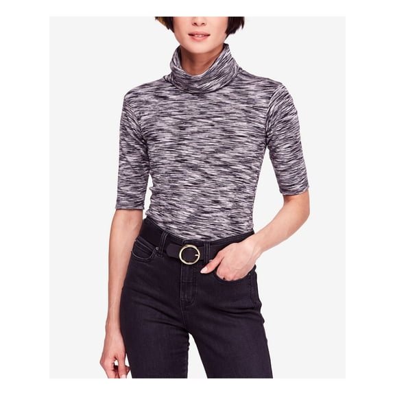 FREE PEOPLE Womens Black Space Dye 3/4 Sleeve Turtle Neck Top XS