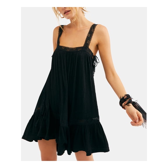 FREE PEOPLE Womens Black Spaghetti Strap Above The Knee Shift Dress Size: XS