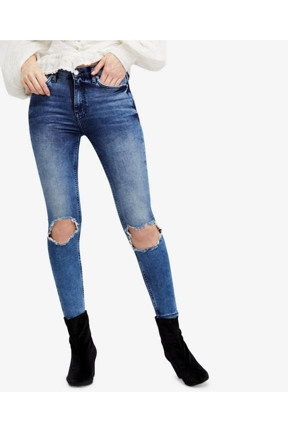 Womens Blue Busted Knee Casual Jeans 25 Waist