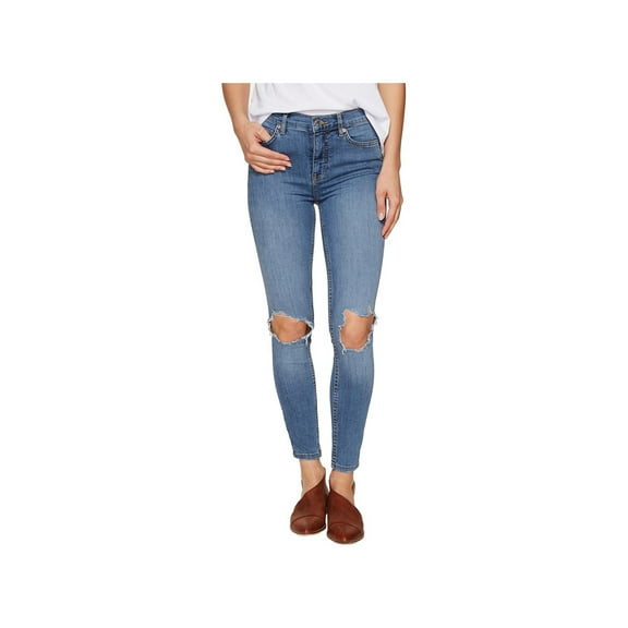 FREE PEOPLE Womens Blue Distressed Skinny Jeans 24