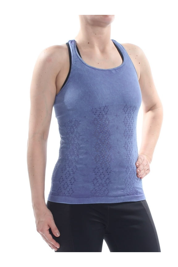 Womens Blue Eyelet Racerback Sleeveless Scoop Neck Tank  Top XS