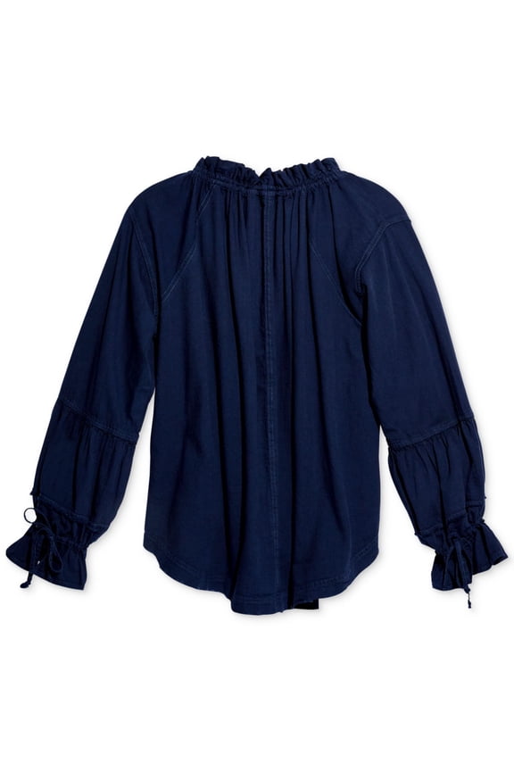 Womens Blue Long Sleeve Tie Neck Top Size: XS