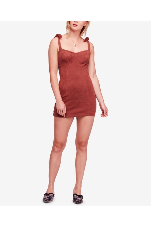 Womens Brown Tie Sleeve Slip Sleeveless Mini Cocktail Dress L