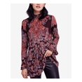 thumbnail image 1 of FREE PEOPLE Womens Burgundy Floral Long Sleeve Crew Neck Micro Mini Dress XS, 1 of 4