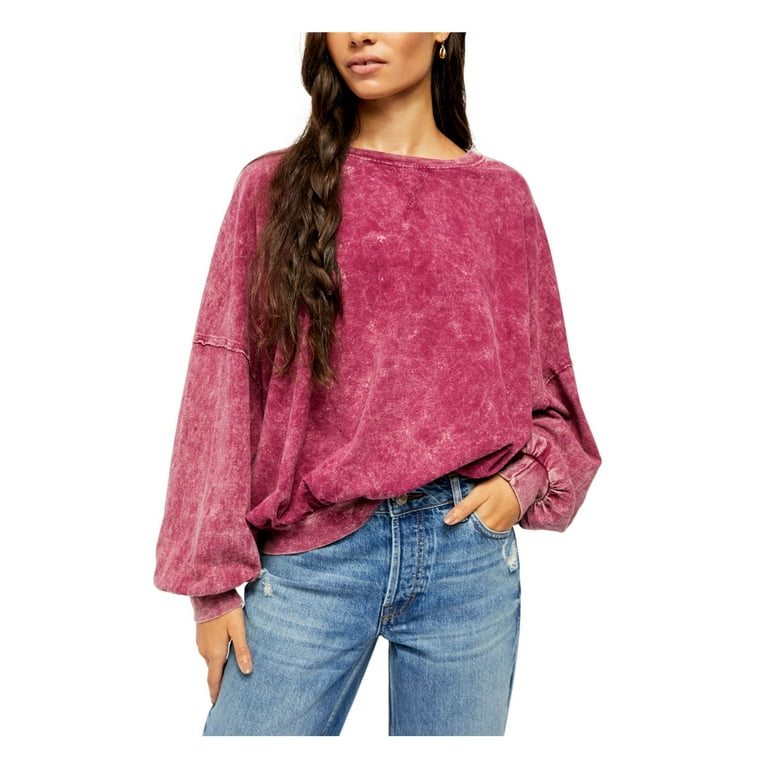 FREE PEOPLE Womens Burgundy Long Sleeve Jewel Neck Sweater L