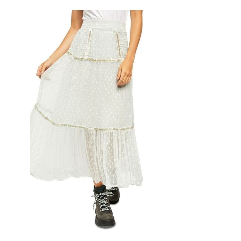 Free People Womens Gray Embellished Textured Maxi Peasant Skirt Size 2
