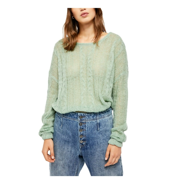 FREE PEOPLE Womens Green Long Sleeve Jewel Neck Sweater Size M
