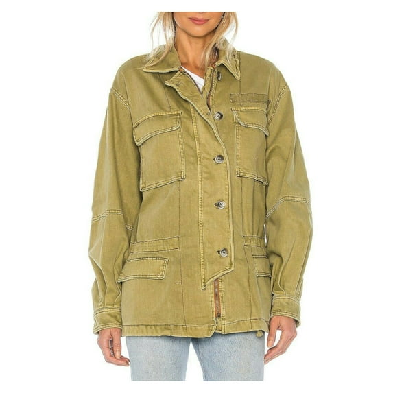 FREE PEOPLE Womens Green Pocketed Buttoned Zip Up Jacket Size: M