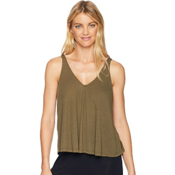 FREE PEOPLE Womens Green Ribbed Spaghetti Strap V Neck Tank Top XS