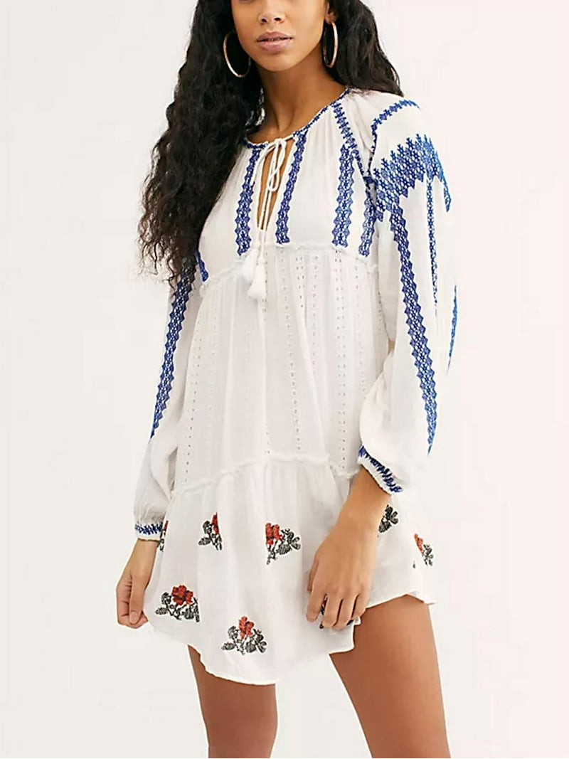 free people long sleeve tunic dress Free People Women Wild Horses Embroidered Mini Dress - Ivory