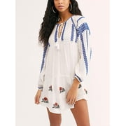 FREE PEOPLE Womens Ivory Printed Long Sleeve V Neck Mini Tunic Dress Size S