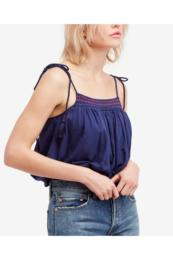 Womens Navy Embroidered Cami Sleeveless Top S