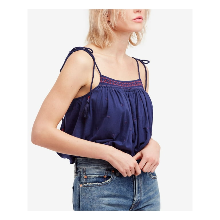 FREE PEOPLE Womens Navy Embroidered Cami Sleeveless Top S 