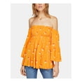 thumbnail image 1 of FREE PEOPLE Womens Orange Floral Long Sleeve Off Shoulder Blouse Size: M, 1 of 4