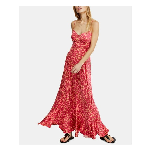 FREE PEOPLE Womens Pink Floral Spaghetti Strap Maxi Shift Dress Size: 4