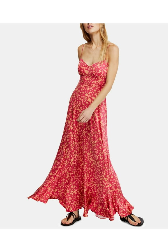 Womens Pink Floral Spaghetti Strap Maxi Shift Dress Size: 4