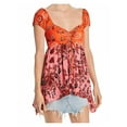 thumbnail image 1 of FREE PEOPLE Womens Pink Lace Floral Cap Sleeve V Neck Baby Doll Top XS, 1 of 3