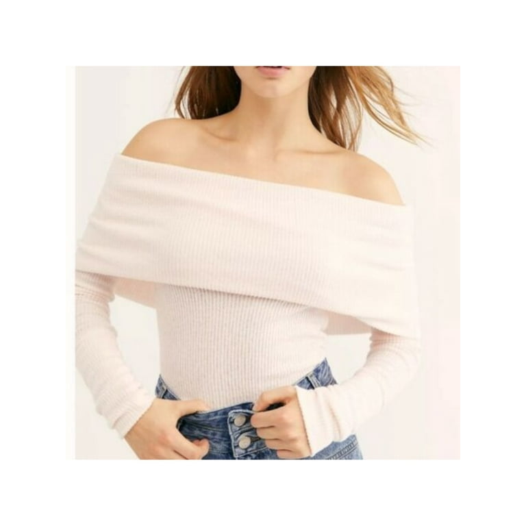 FREE PEOPLE Womens Pink Long Sleeve Off Shoulder Sweater Size L Walmart