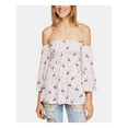 thumbnail image 1 of FREE PEOPLE Womens Purple Floral Long Sleeve Off Shoulder Tunic Top S, 1 of 4