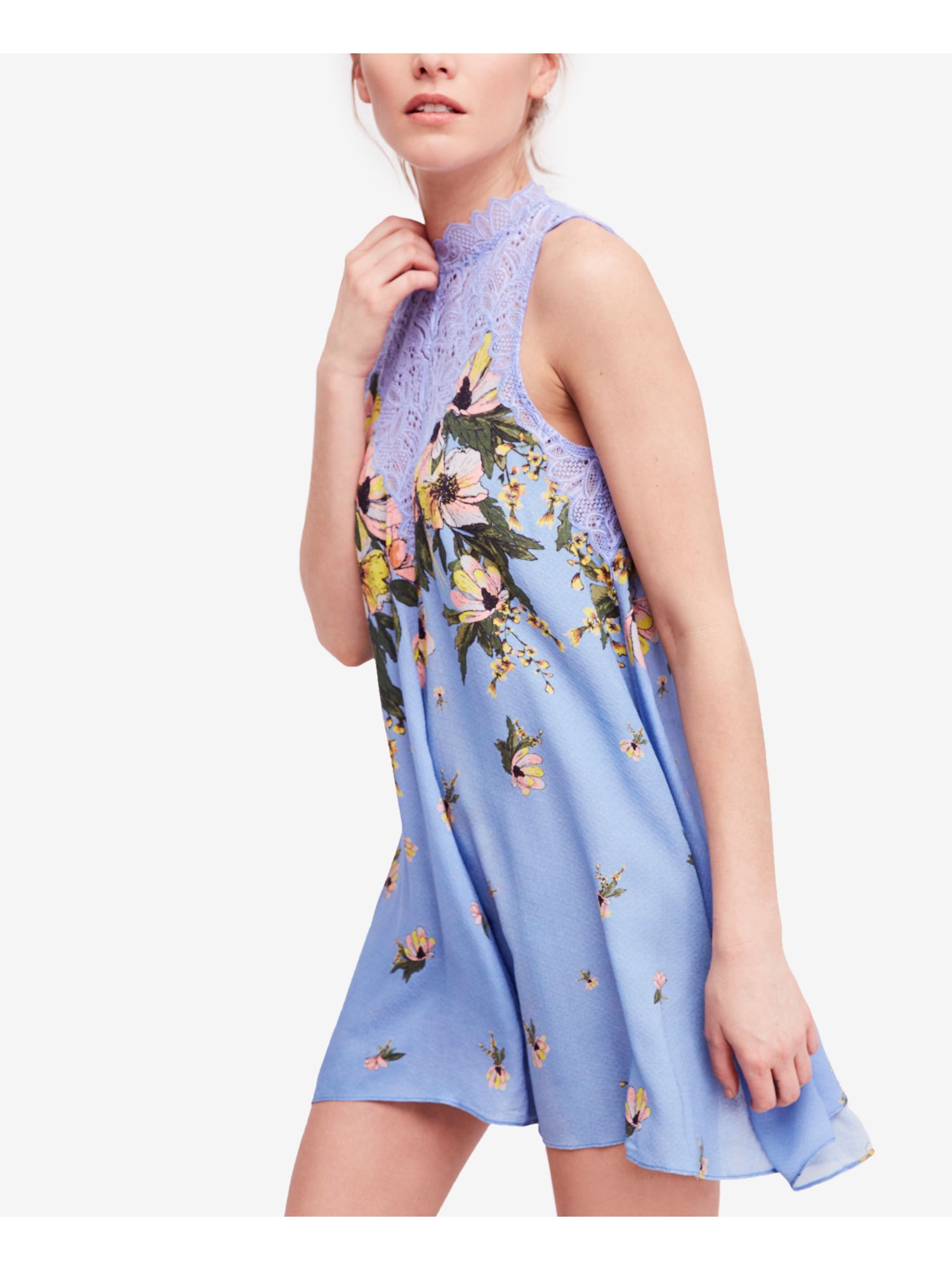 FREE PEOPLE Womens Purple Floral Print Lace Neck Sleeveless Above The Knee  Party Trapeze Dress XS - Walmart.com