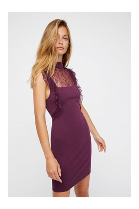 Womens Purple Sleeveless Above The Knee Body Con Dress Size: L