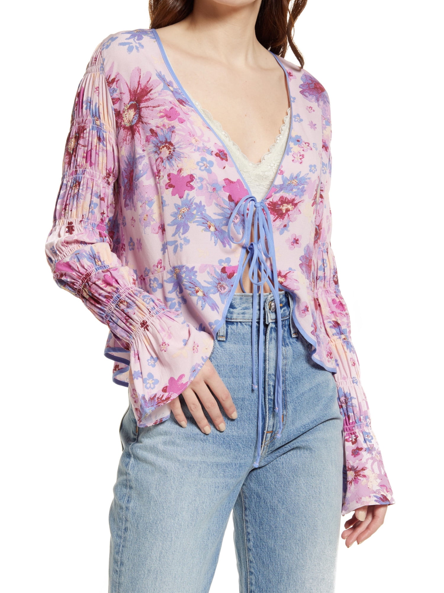 Free People Women's  Long Sleeve Jewel Neck Top Purple Size Medium main image 1